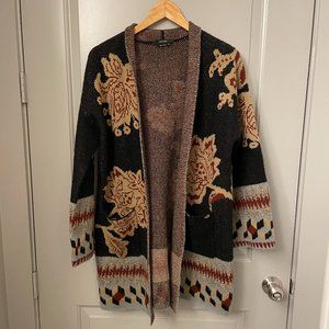 Vertigo Knit Cardigan Sweater Red Black Tan - Medium